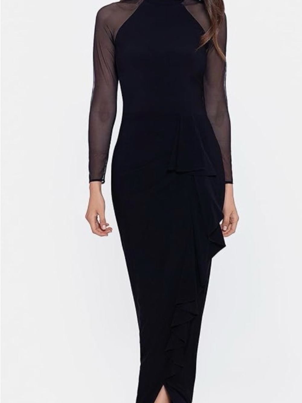 Betsy & Adam Black Long-Sleeve Sheath Dress with Sheer Mesh Sleeves